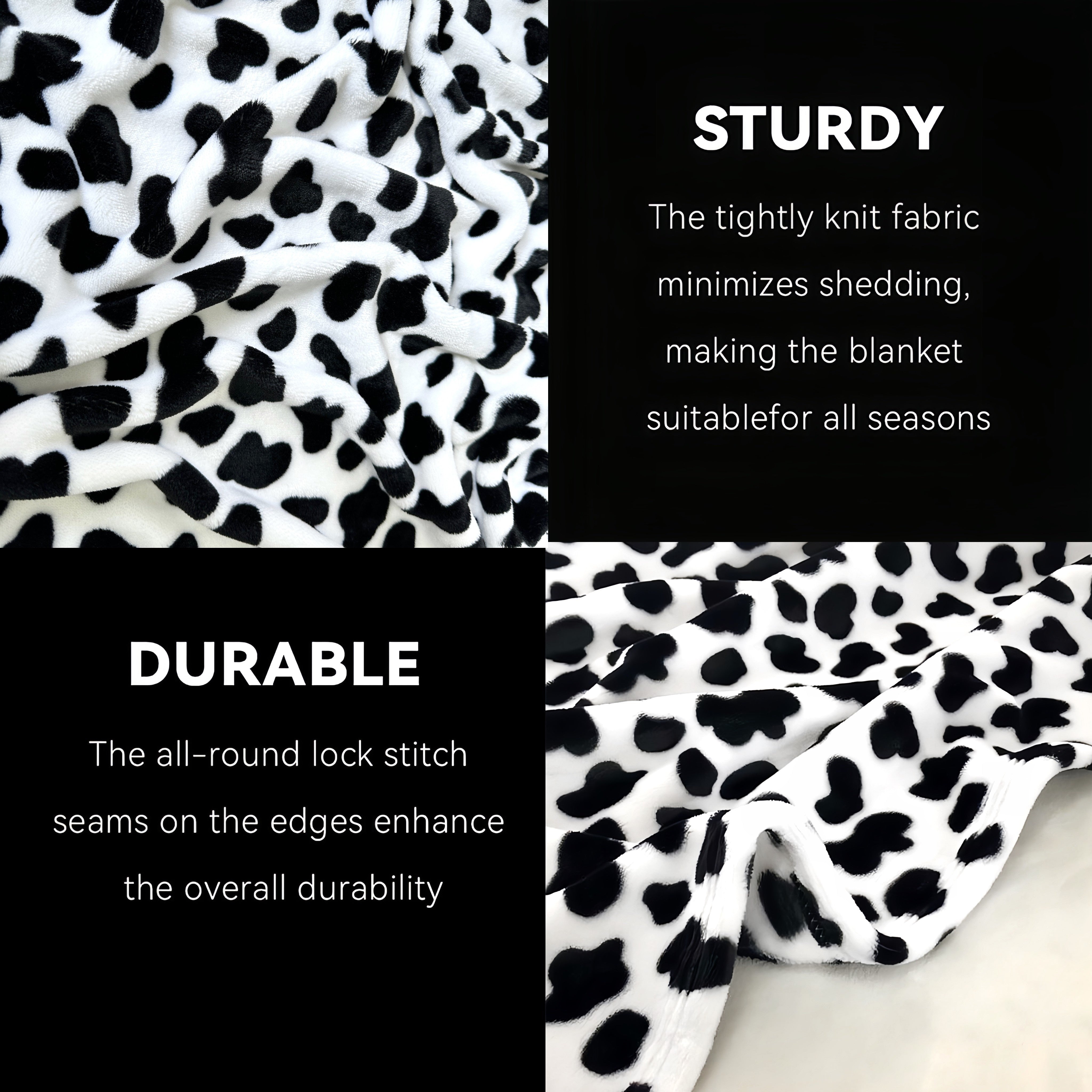 Cow Printed Flannel Blanket Double-Sided Soft Warm Snuggle for Couch Bed Travel