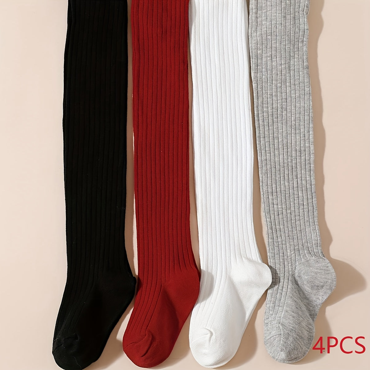 Girls' 4-Pack Striped and Solid Color Pantyhose All-Season Knit Polyester