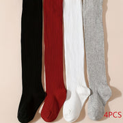 Girls' 4-Pack Striped and Solid Color Pantyhose All-Season Knit Polyester