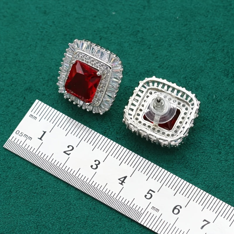 5-dona ayollar uchun zargarlik to'plami: to'y quloq uzuklari, marjon, bilaguzuk va uzuk, qizil garnet va oq oltin qoplamasi bilan, hashamatli ko'rinish uchun mo'ljallangan.