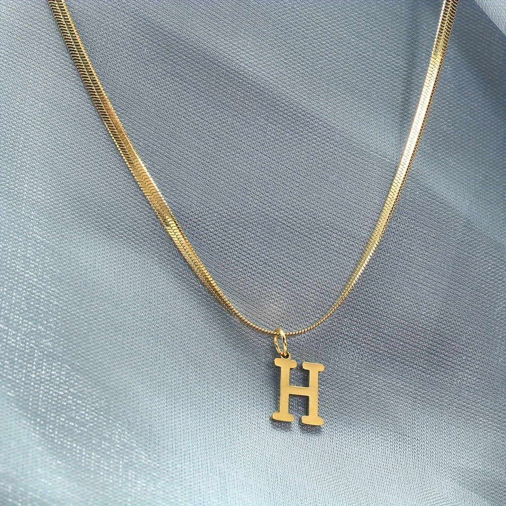 Women’s 18K Gold Plated Stainless Steel Alphabet Letter Pendant Necklace for Daily Wear
