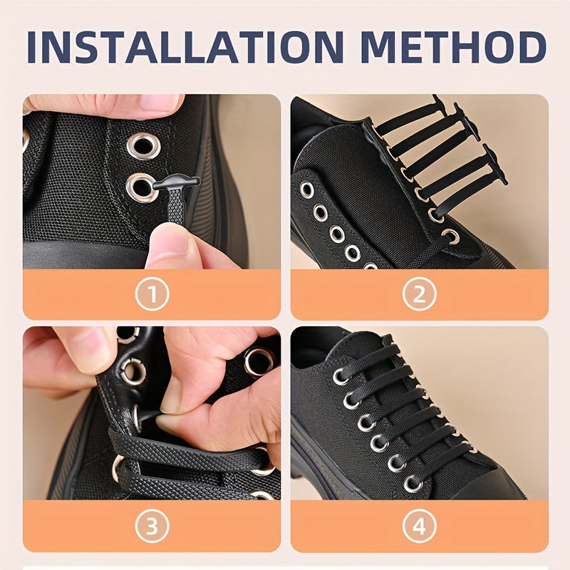 Unisex Silicone No Tie Shoelaces Creative Lazy Shoe Laces 16 Pairs