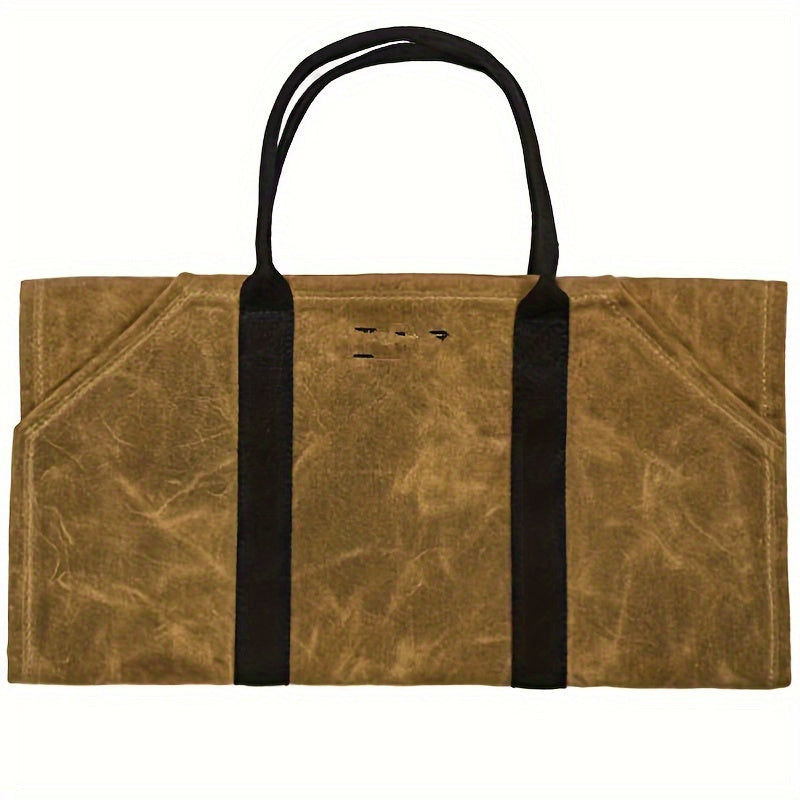 Heavy-Duty Canvas Firewood Carrier Bag with Handles for Fire Pit Camping Outdoor