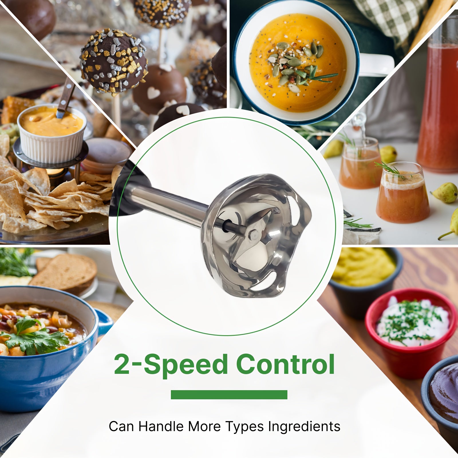 Electric Hand Blender Stainless Steel 2-Speed Food-Grade Immersion Mixer Chopper Ice Crushing