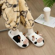 Women's Plush Cow Slippers Warm Thickened Couple's Half-Wrap Footwear