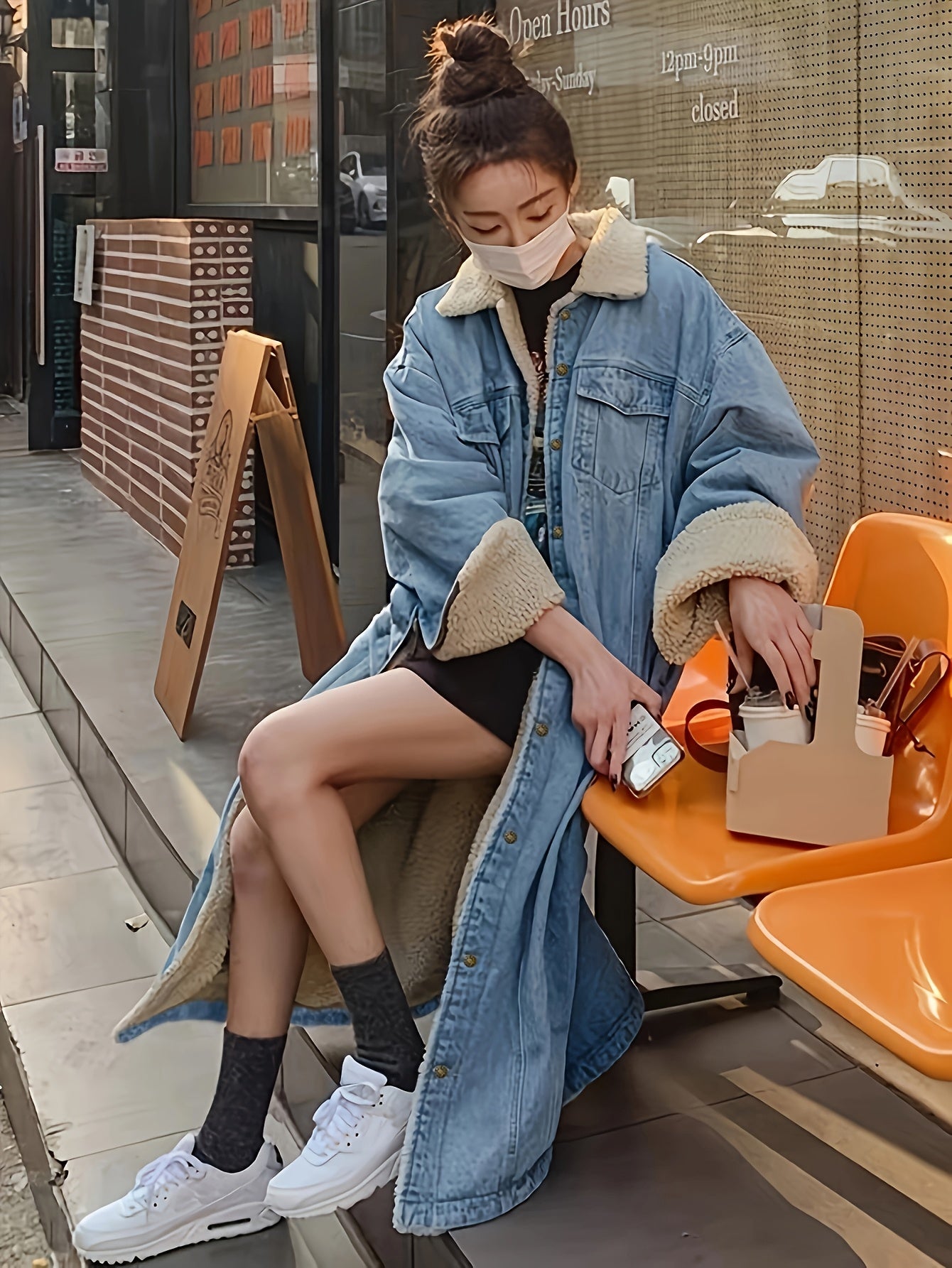 Джинсовая куртка STLT для женщин с шерповым подкладом на осень/зиму, однотонная, с пуговицами, утолщенная теплая верхняя одежда