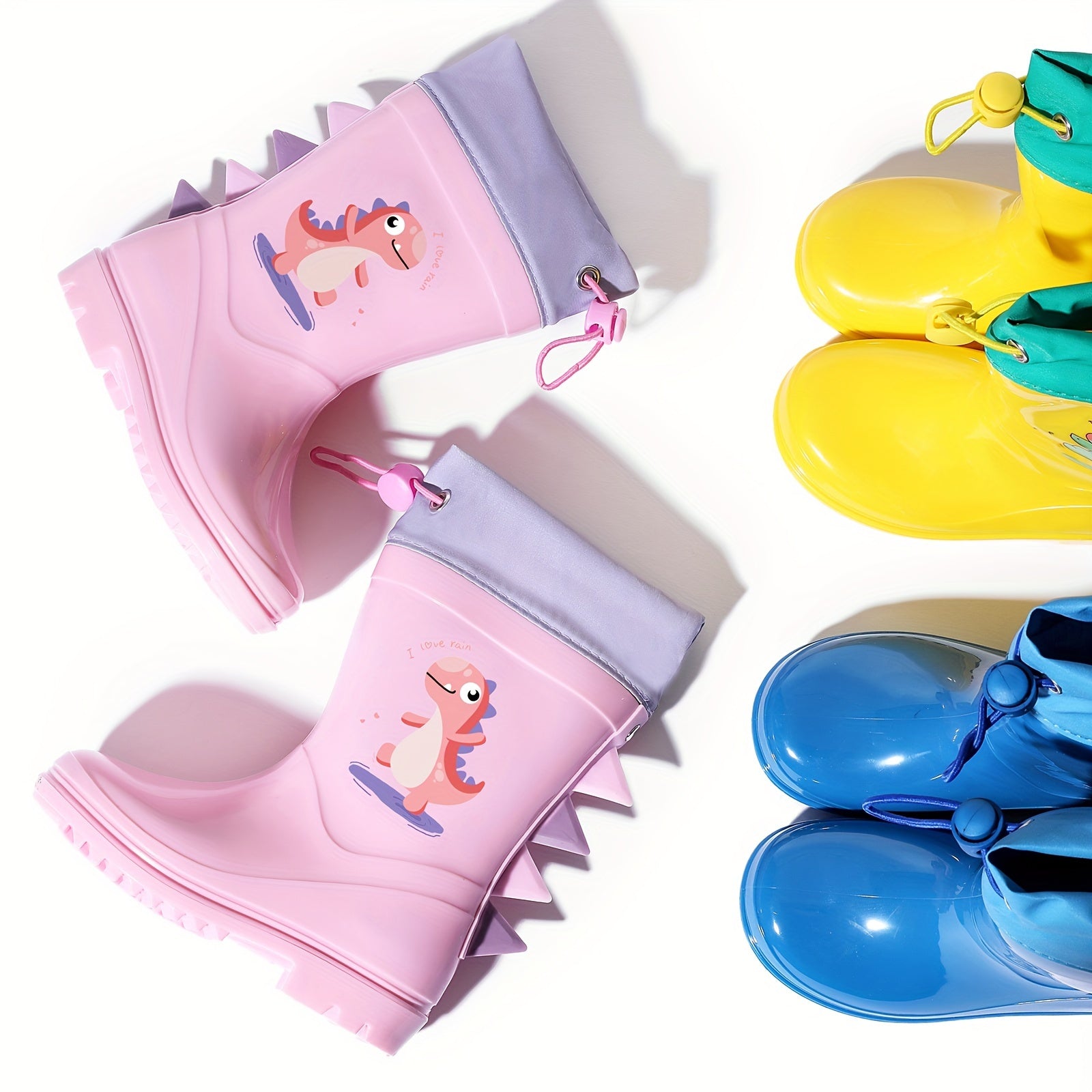 Kids' Dinosaur Rain Boots Waterproof Non-Slip Short Boots for Ages 2-8