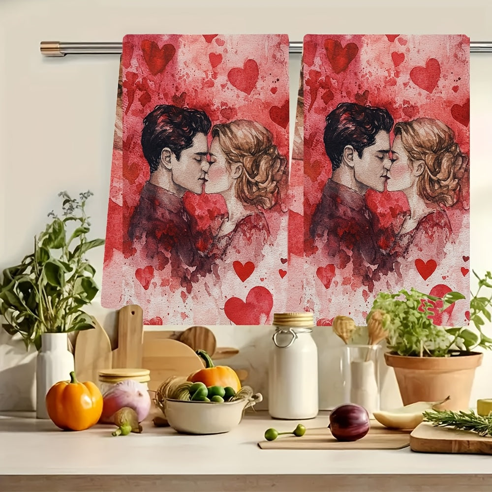 Valentine's Day oshxona sochiqlari 2 ta paket, ultra yumshoq akvarel sevgi mavzusi, 16x24 dyuym