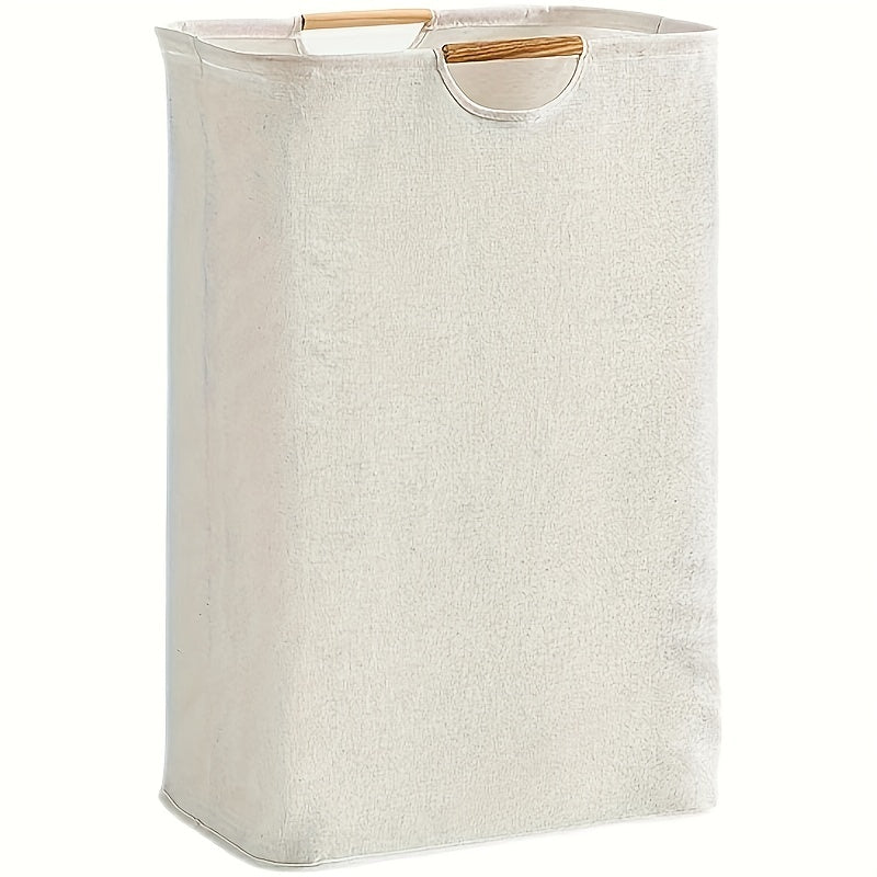 Fabric Laundry Basket with Wooden Handles, Spacious Storage for Clothes in Bedroom Bathroom