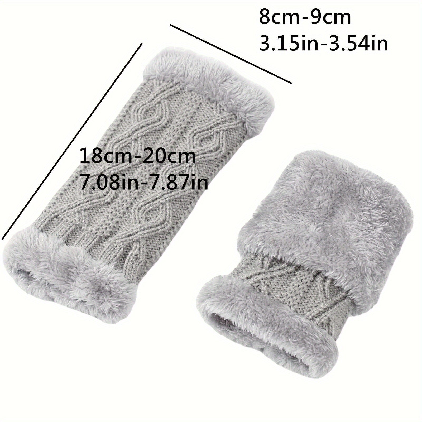 Solid Color Twist Knit Fingerless Gloves with Velvet Lining for Winter Warmth