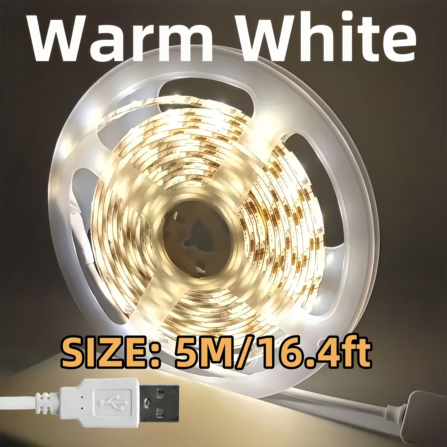 Светодиодная лента USB для подсветки телевизора и домашнего декора, гибкая лента (5В) в белом/теплом белом цвете для спальни, шкафа, кухни DIY - можно резать, самоклеящаяся, не требует батареек - длина