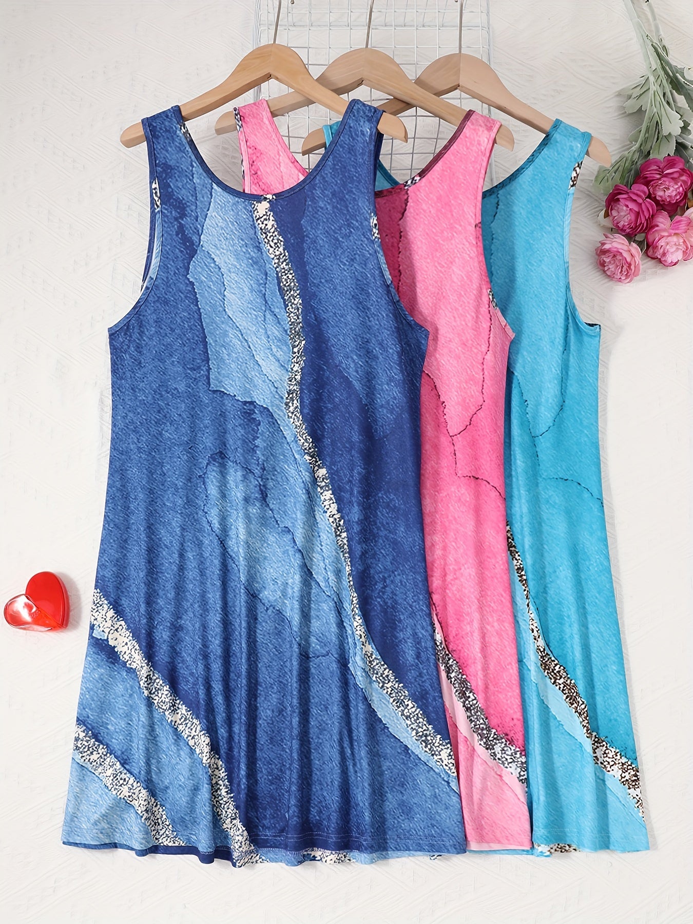 Women's Plus Size Marble Print Cotton Sleep Dress Nightgown