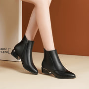 Women's Chelsea Boots Leather Pointed Toe Ankle Zipper Chunky Heel