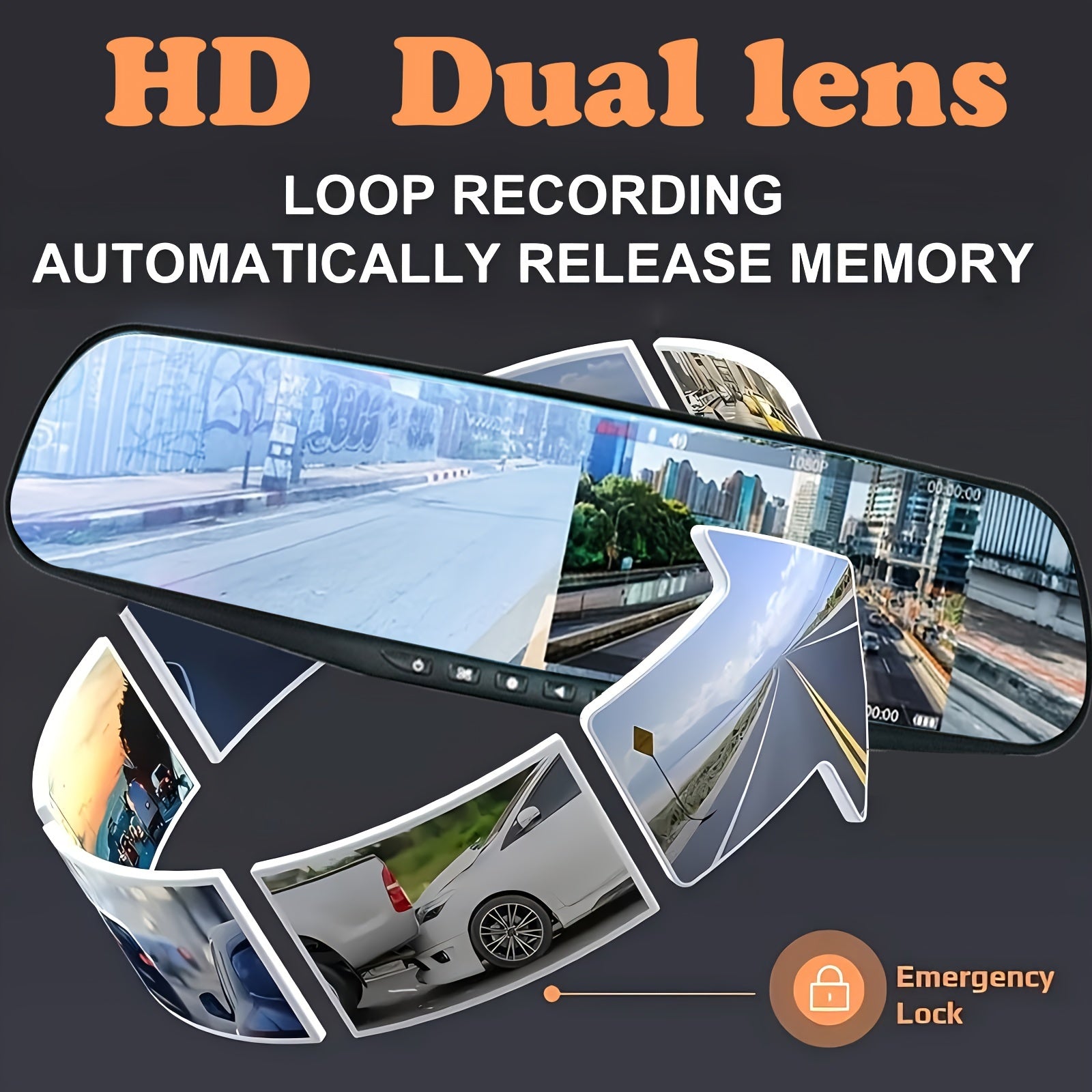 HD Dual Lens Car Dash Cam Night Vision Loop Recording 1080p 64GB Memory