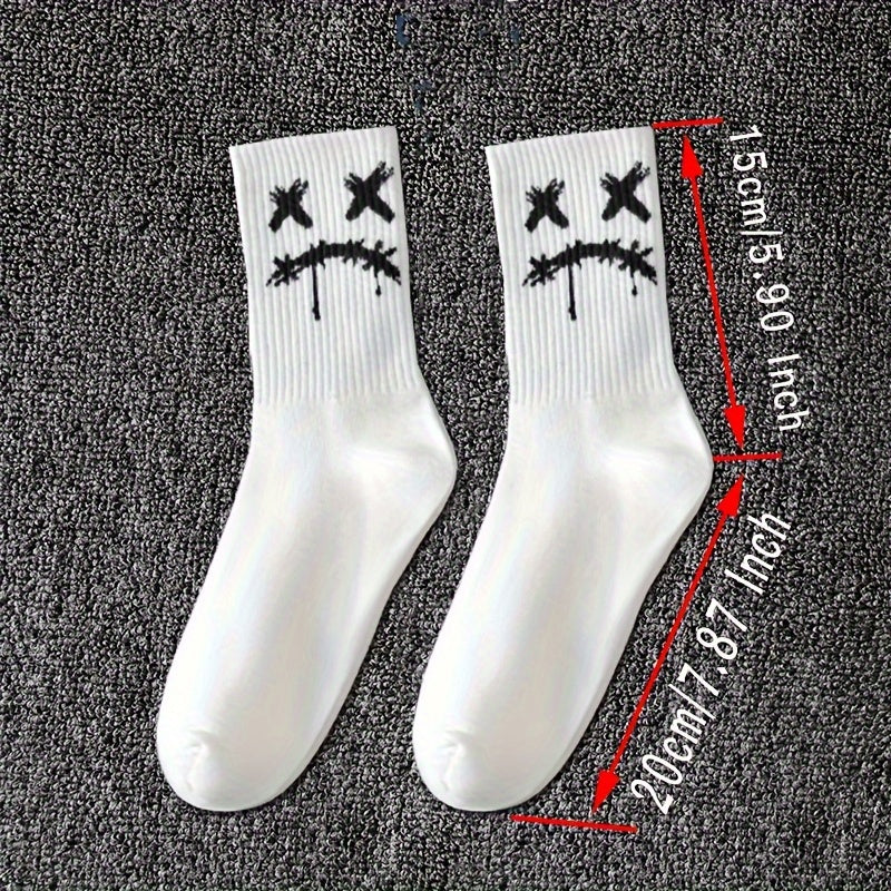 Men's Black and White Graffiti Pattern Crew Socks 5 Pairs Breathable Comfortable All Seasons