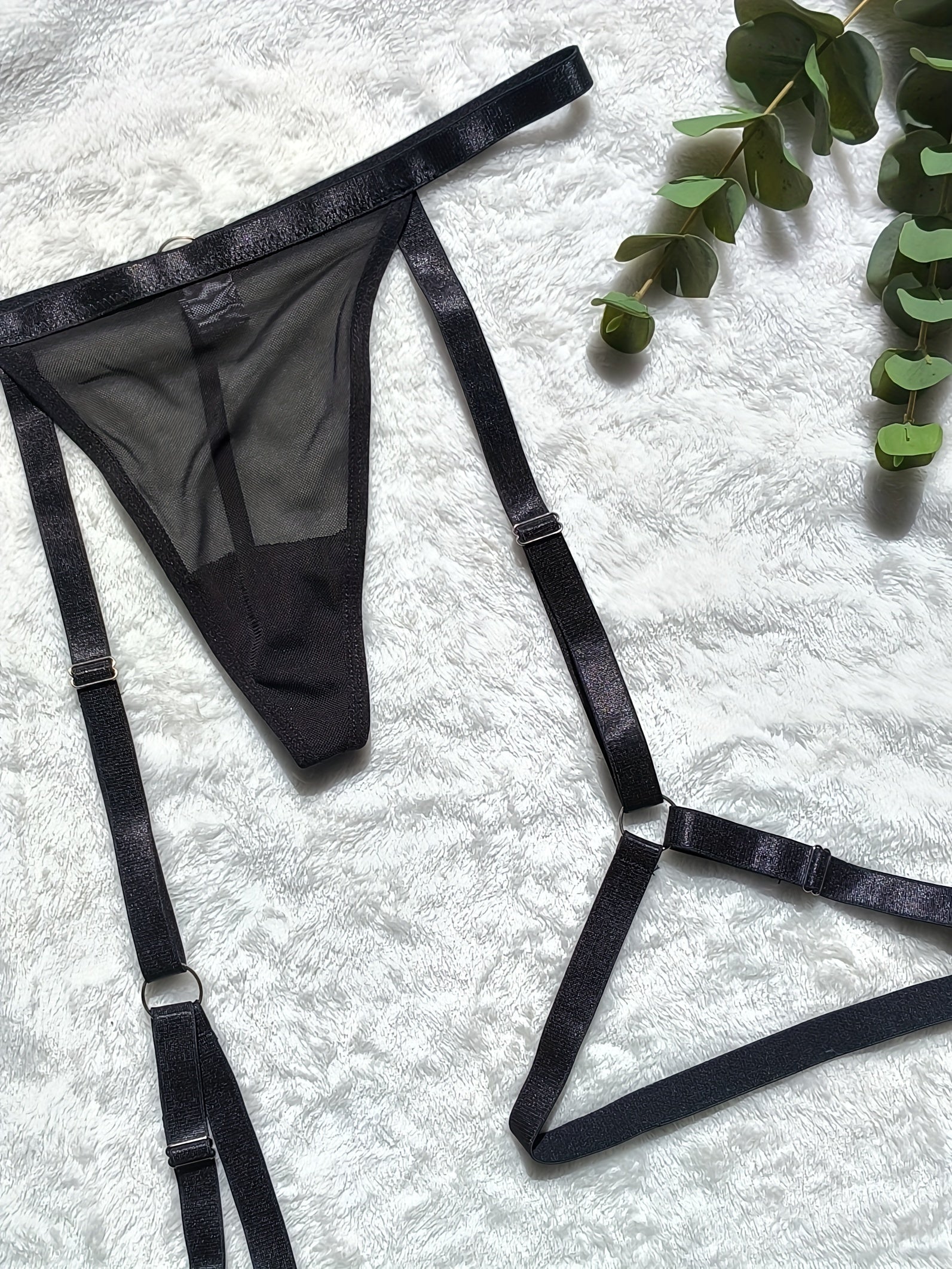 Women’s Monochrome Thongs with Garter Belt Sexy Lingerie