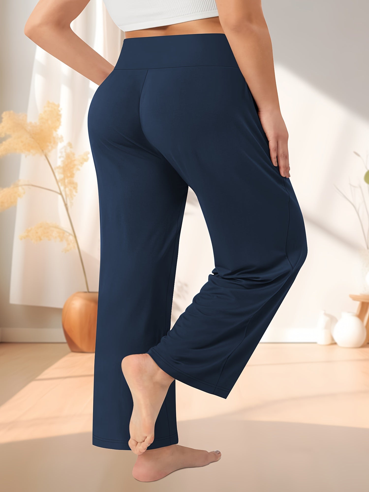 Women's Plus Size High-Waisted Wide Leg Breathable Yoga Pants With Pockets