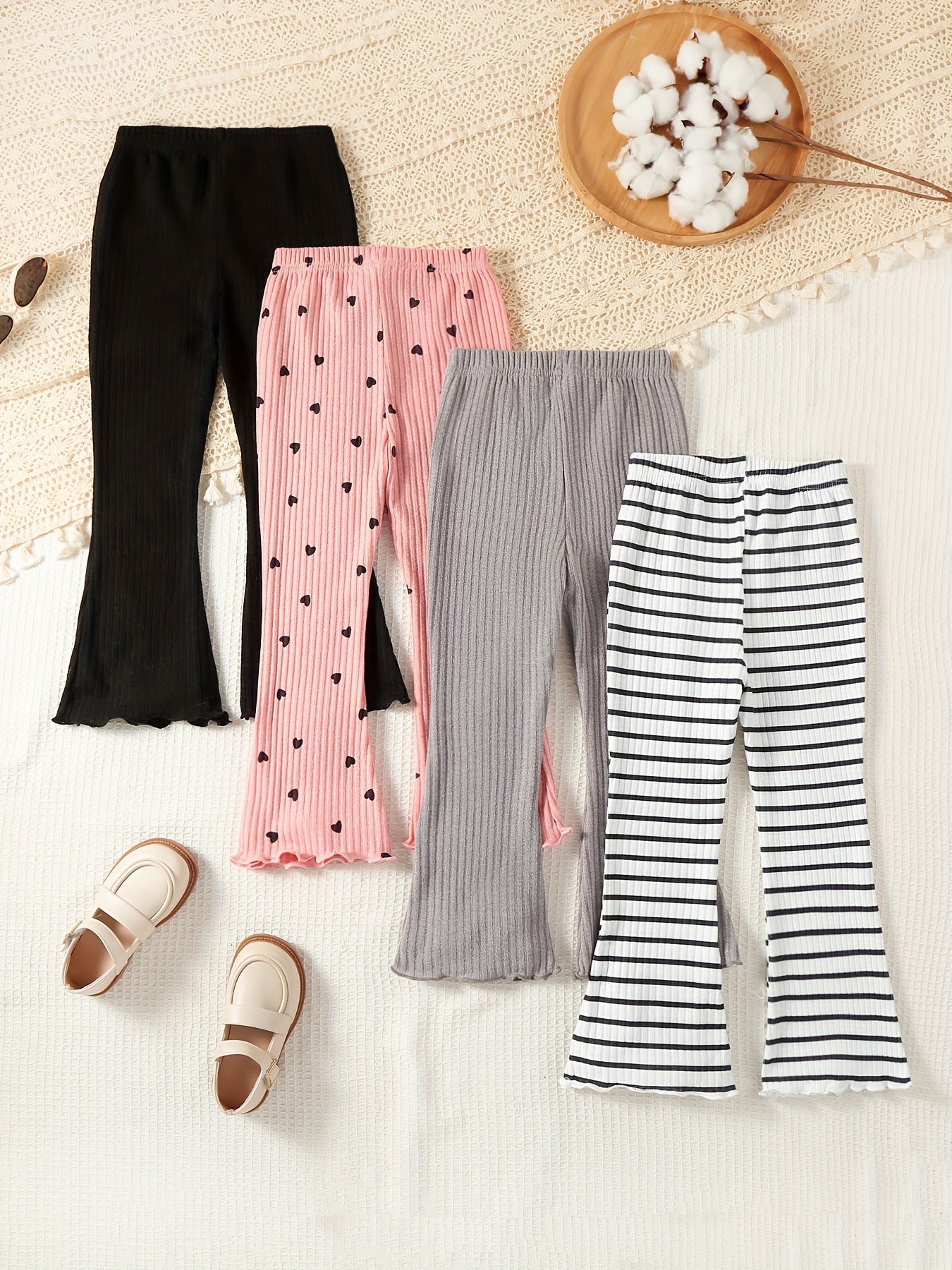 Набор повседневных штанов для девочек, 4 шт., полиэстер, облегающий крой, весна-осень, для улицы, гусеничный узор, леопард