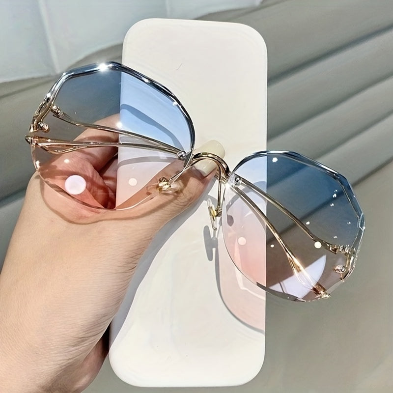 Unisex Fashion Glasses with Gradient Lenses, Thin Metal Temples, Cut Edge Design