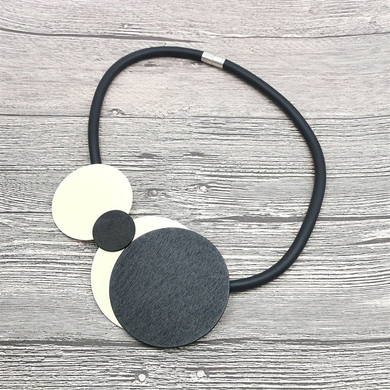 Wooden Pendant Necklace with Vintage Rubber Chain for Casual, Gothic, Bohemian Styles