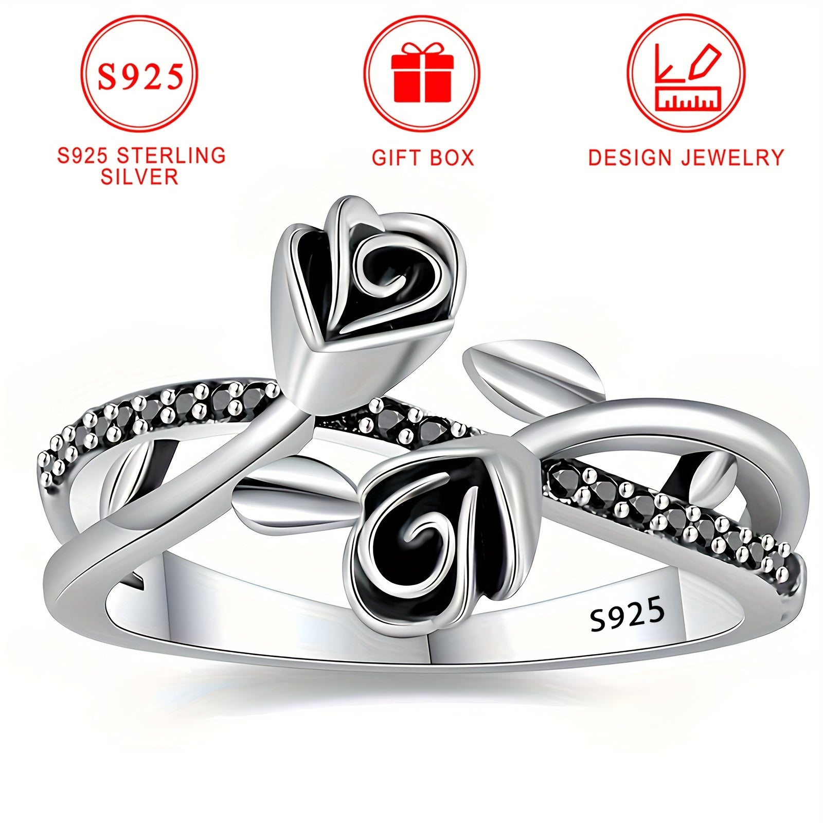 Стильное винтажное кольцо-крест из серебра S925 с дизайном черной розы и сверкающими камнями Циркония. Идеально для повседневной носки, особых случаев, таких как вечеринки, свадьбы, юбилеи. Гипоаллергенно и без никеля. В комплекте с подарочной коробкой.