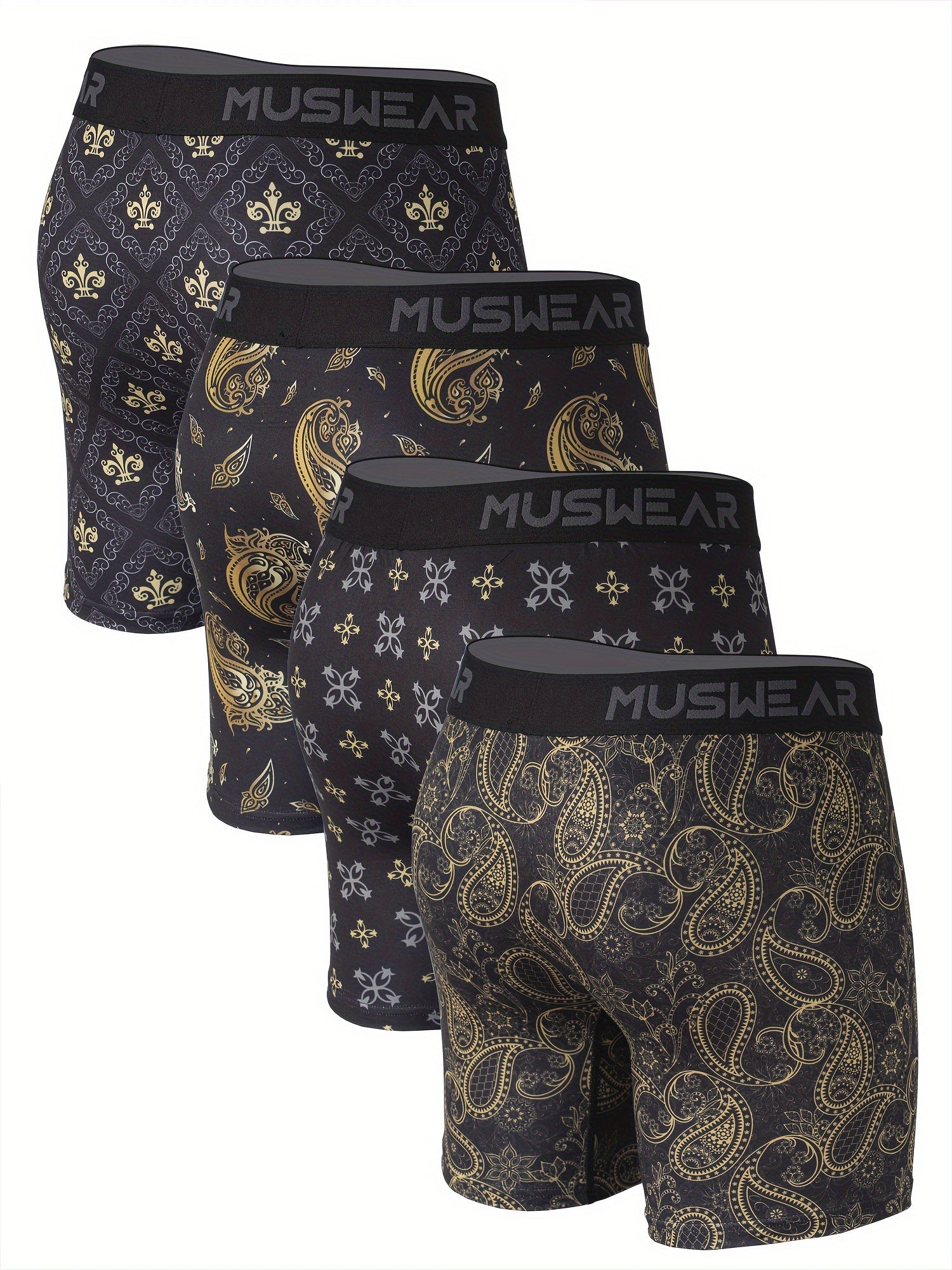 Men's Quick-Dry Boxer Briefs with Baroque Print and Side Openings