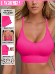 Sujetador deportivo de punto de poliamida para mujer, con alto soporte, sin espalda, relleno removible para yoga y fitness