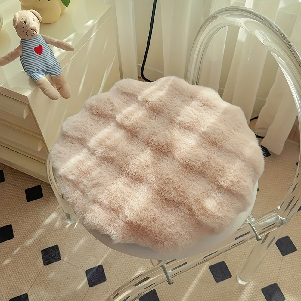 French Cream Plush Chair Cushion, 100% Polyester, Cozy Home Decor