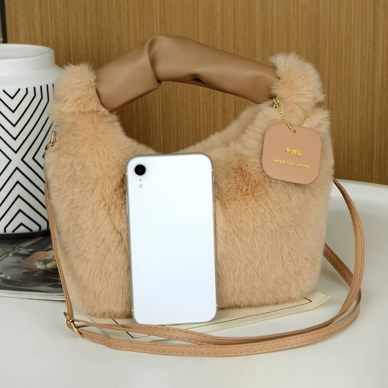 Faux Fur Crossbody Bag for Women with Zipper Closure and Soft Plush Material