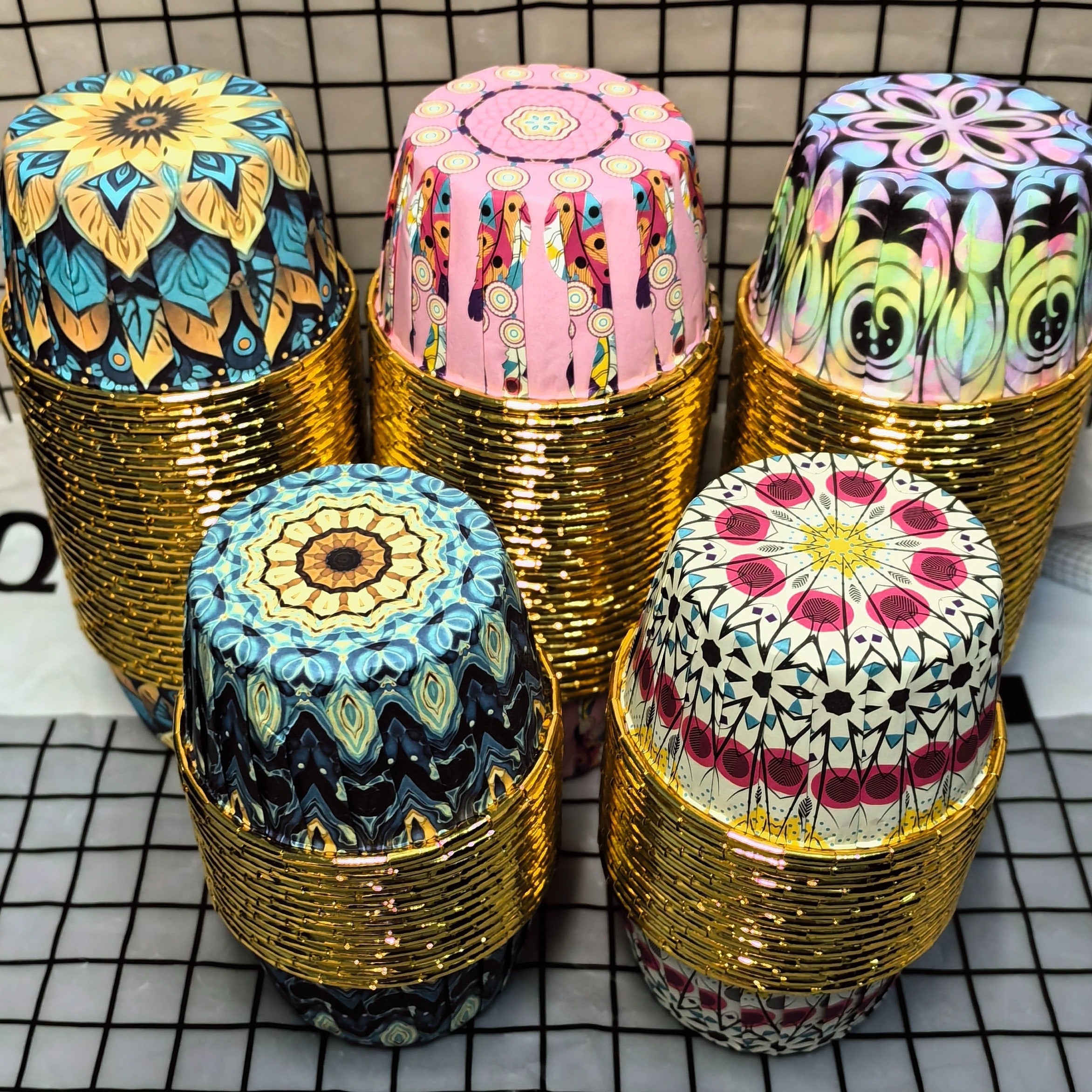 Set of 50 Disposable Paper Baking Cups, Assorted Holiday Themes, Heat-Resistant, Round Cupcake Liners