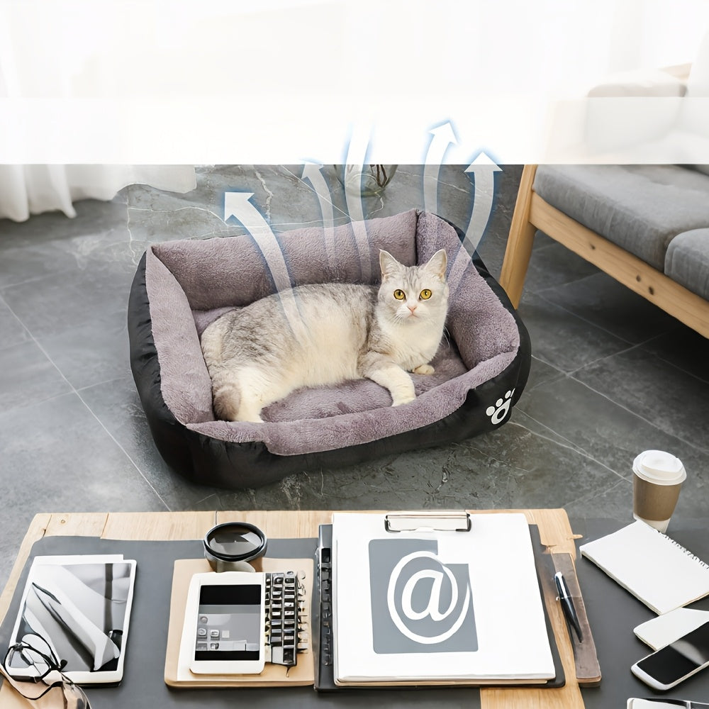 Soft Plush Pet Bed for Small to Medium Dogs with Paw Prints Design Washable