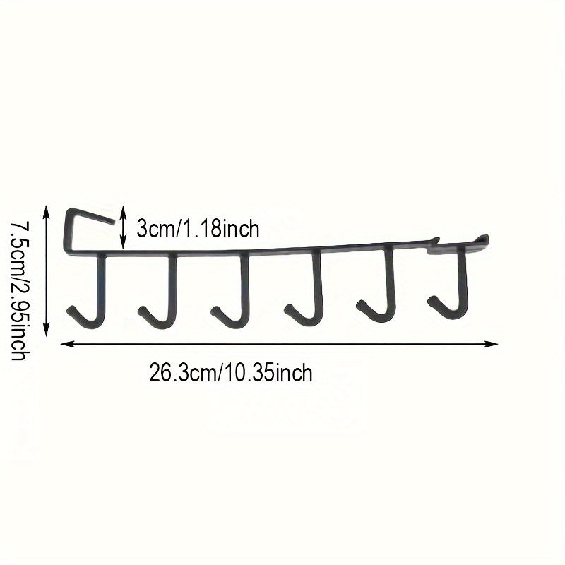 Kofe chashkalari, kamarlar va sharfalarni joylashtirish uchun joyni tejovchi oshxona shkafi tashkilotchisi. Ushbu mustahkam plastik saqlash tokchasi 6 ta ilgichga ega bo'lib, oshxonangizni tartibga solish uchun juda mos keladi.
