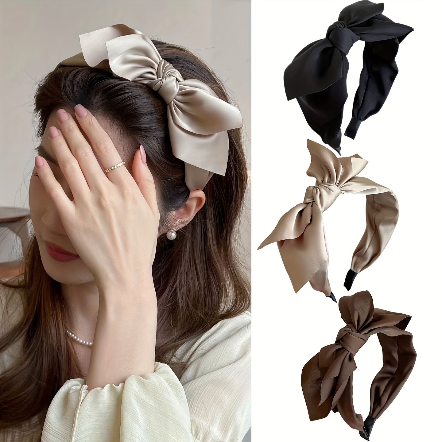 Women’s Mesh Bow Headband Solid Color Elegant Hair Accessory for Daily Wear or Parties