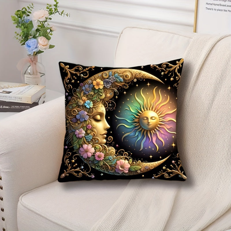Celestial Sun and Moon Decorative Pillow Cover 44.96x44.96 cm Polyester Knit Washable