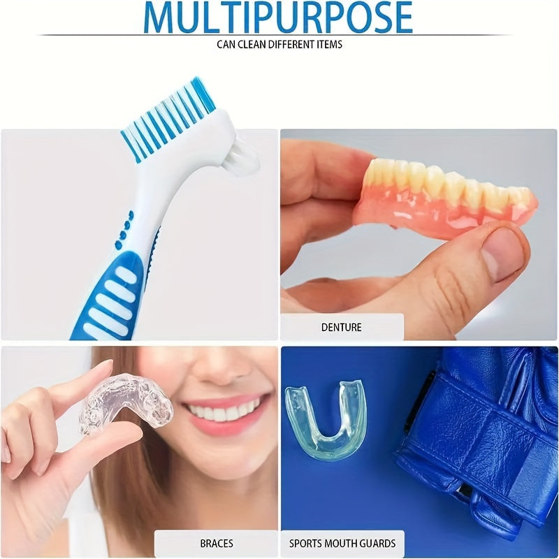 4pcs Denture Cleaning Brush Hard Double-Sided Toothbrush for Dentures Bridges