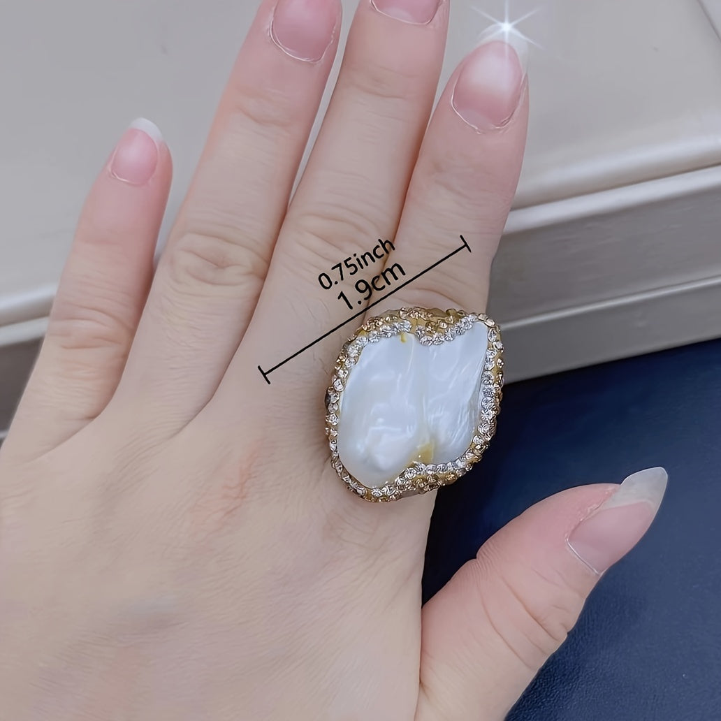 Anillo de perla de agua dulce estilo bohemio barroco en bisutería de oro de 14 quilates para mujeres