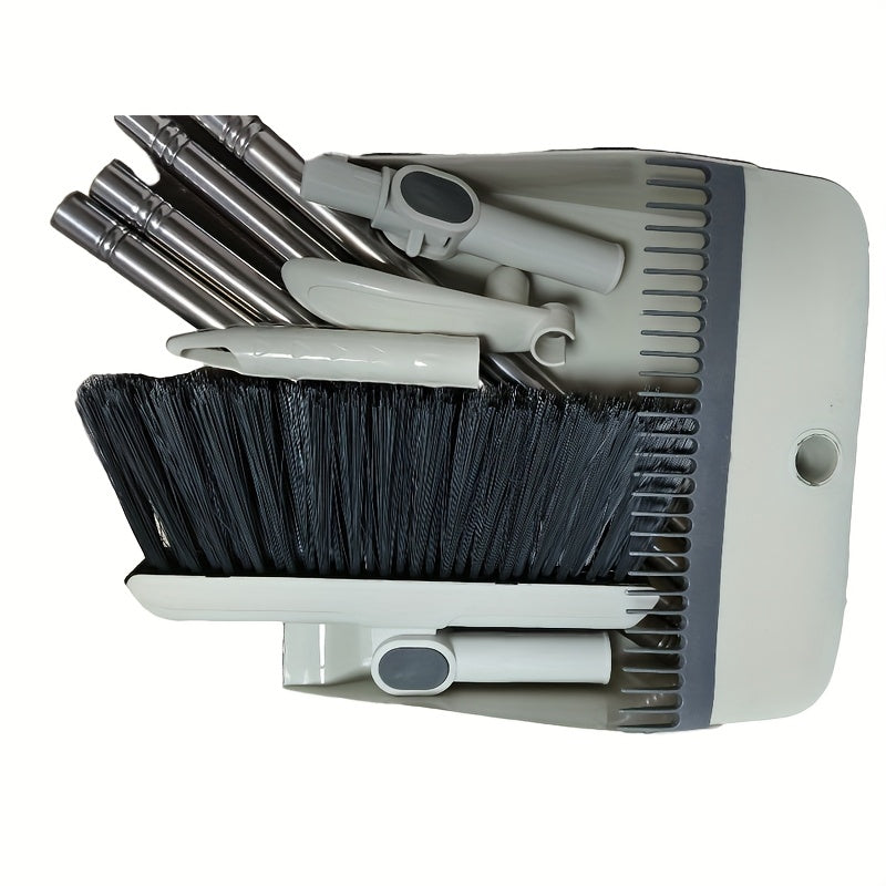 Juego práctico de escoba y recogedor para interior con mango de acero plegable cerdas suaves