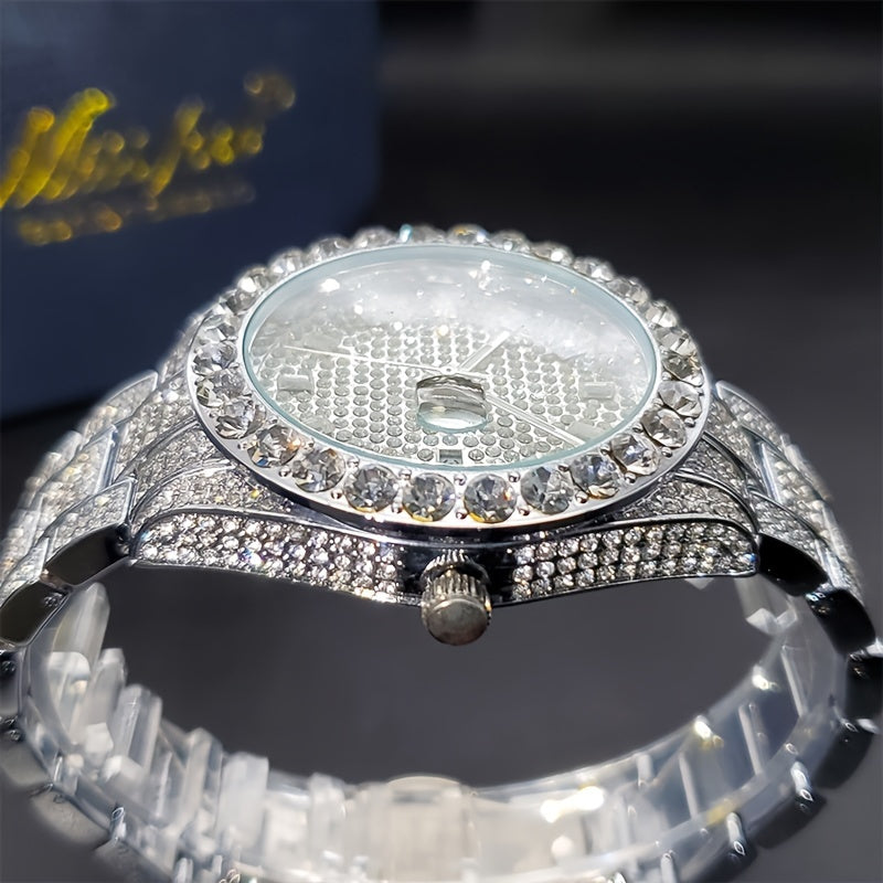 Men's Luxury Watch with Luminous Hands, Large Diamond, Quartz Movement, Alloy Case and Band