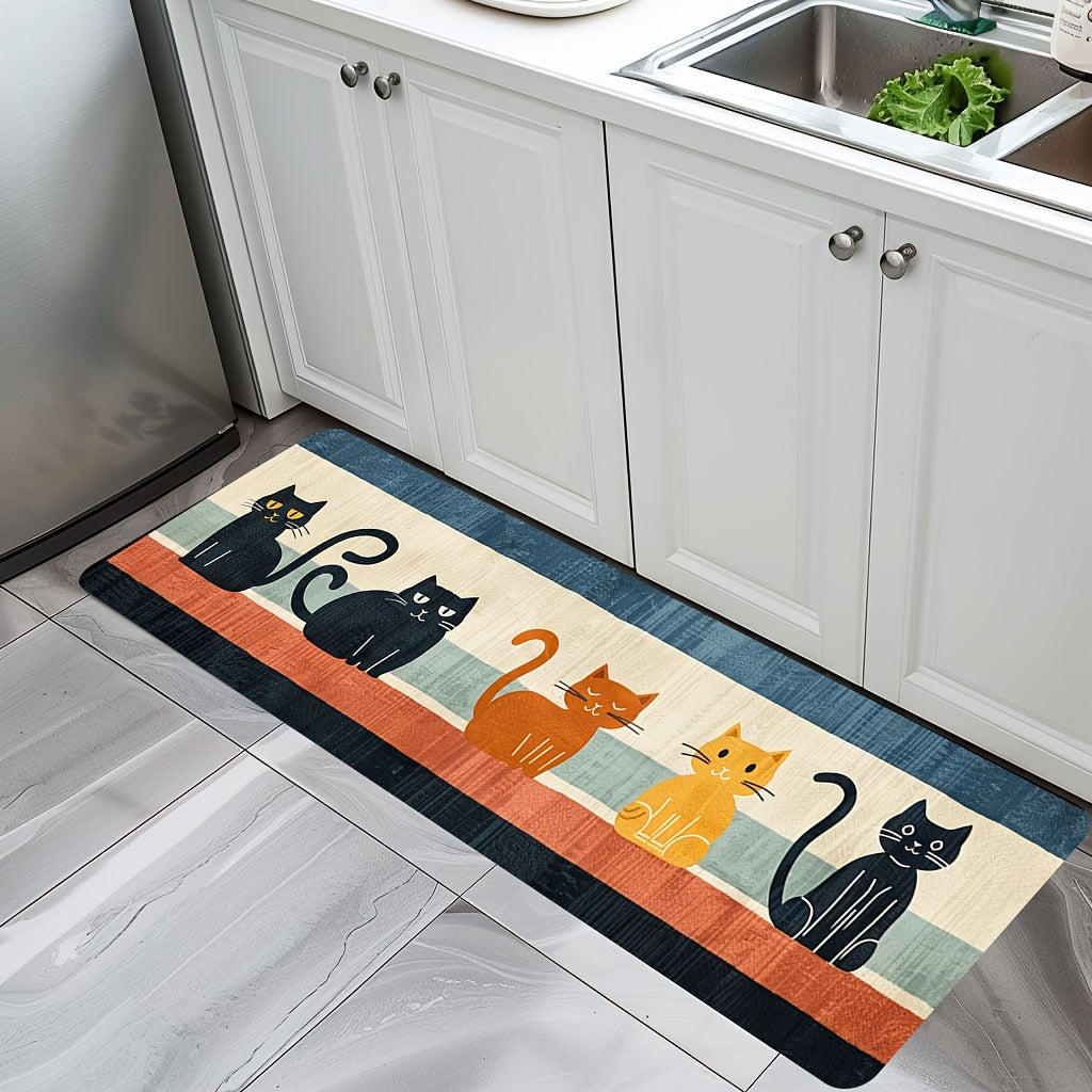 Cartoon Cat Door Mat Absorbent Polyester Non-Slip Bathroom Kitchen Rug
