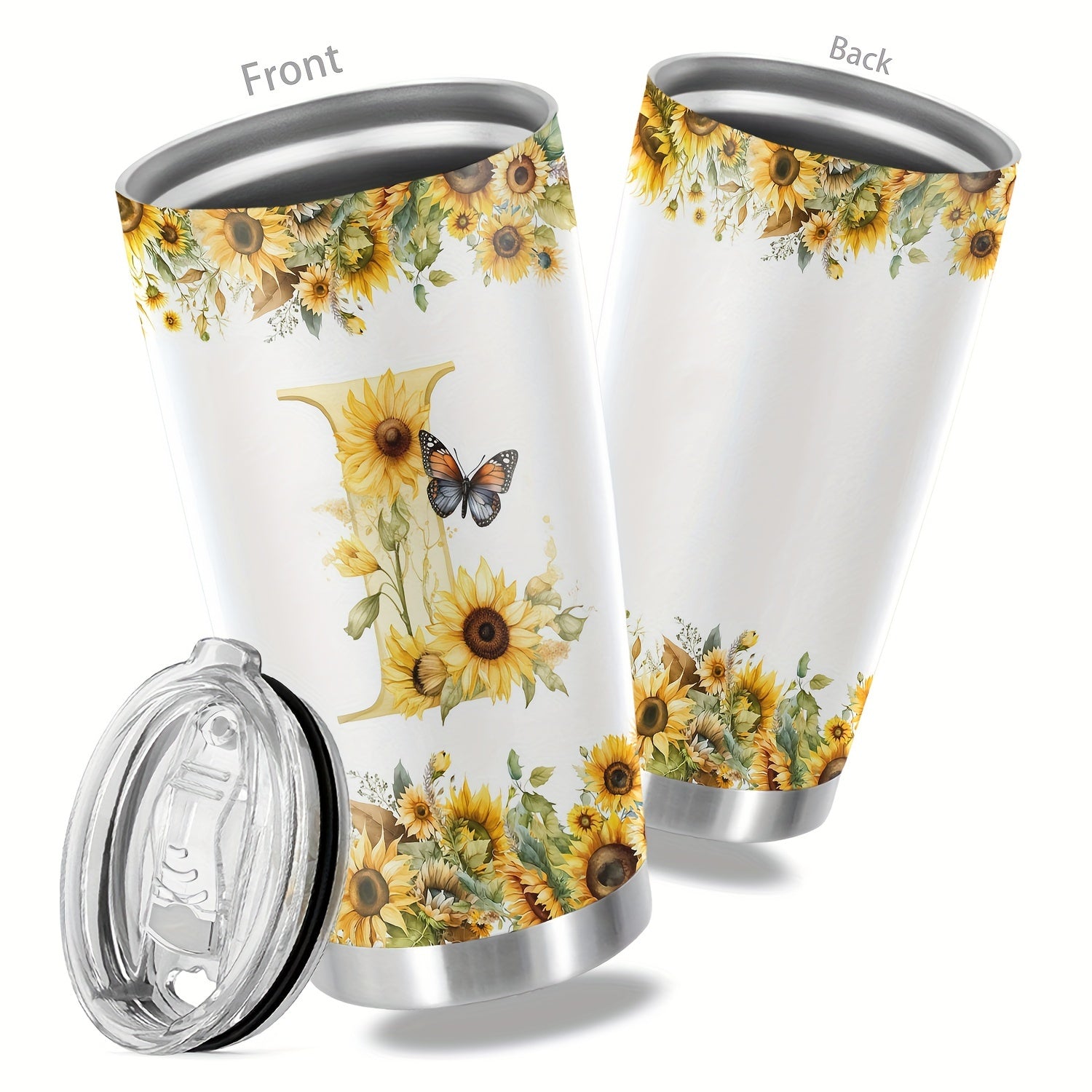 20oz Floral Initials Double-Walled Travel Mug for Women