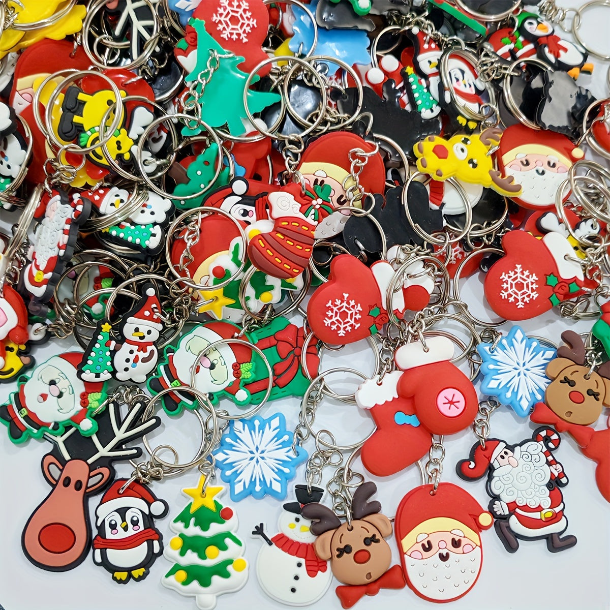 Set of 30 Cartoon Christmas Keychains PVC Material Assorted Styles for Party Favors and Gifts