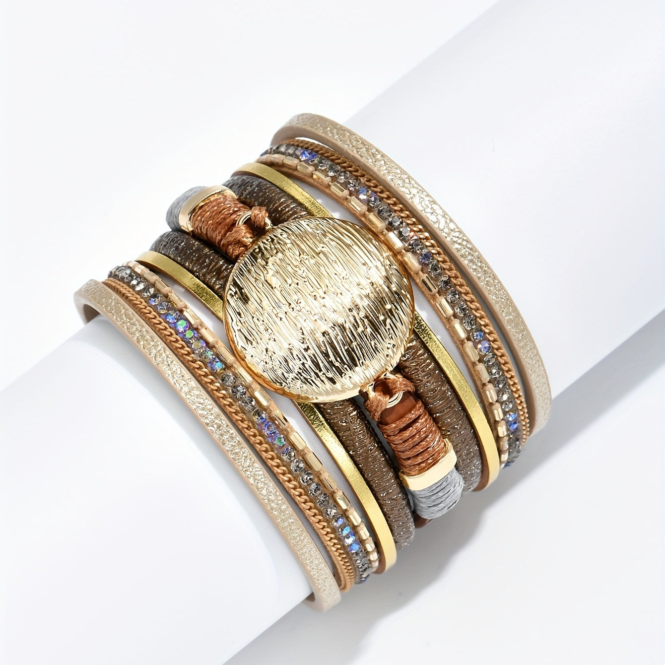 Паддед браслет из PU-кожи с винтажным украшением из 14K позолоты для женщин