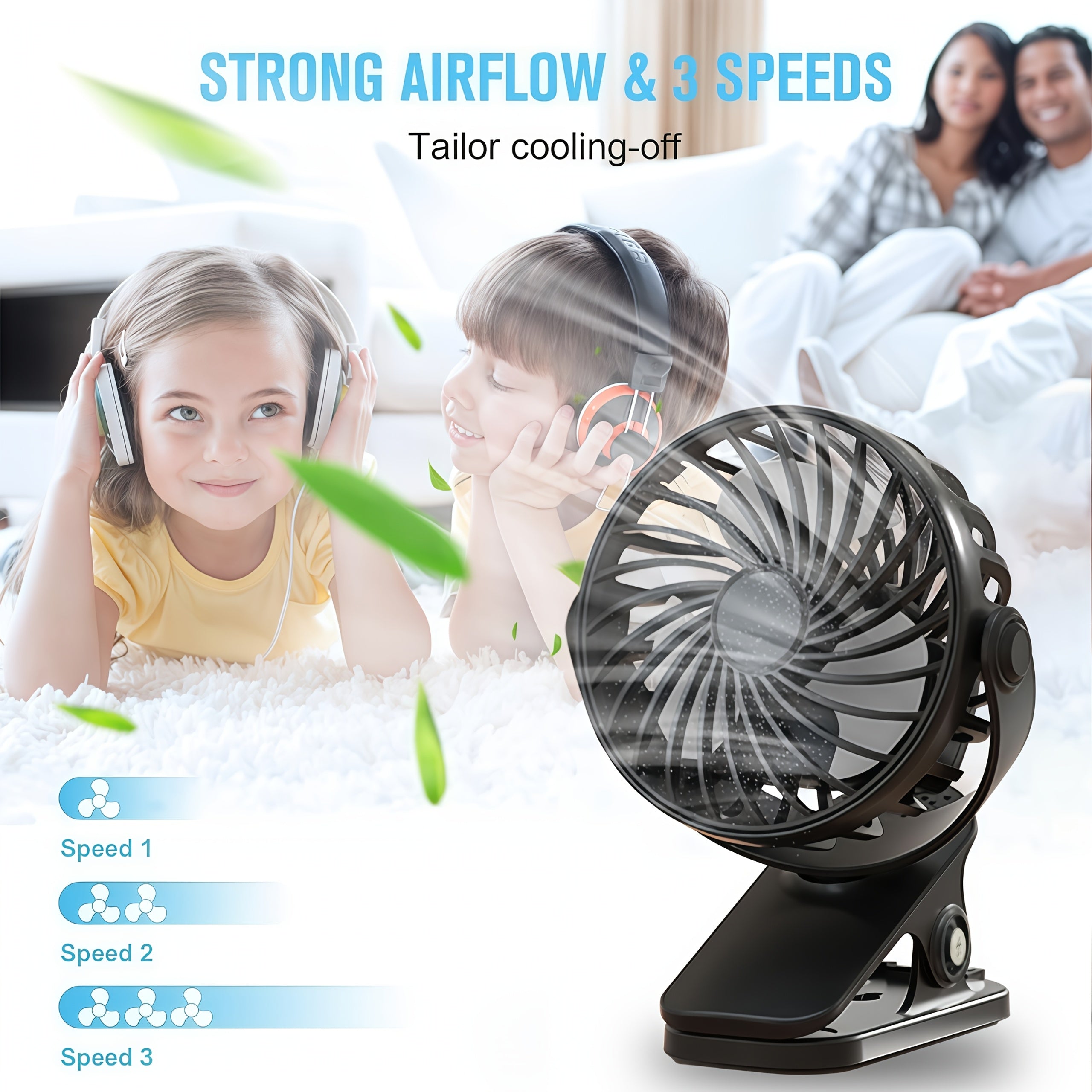 Quiet USB Rechargeable Desk Fan with Low Noise for Bedroom and Office