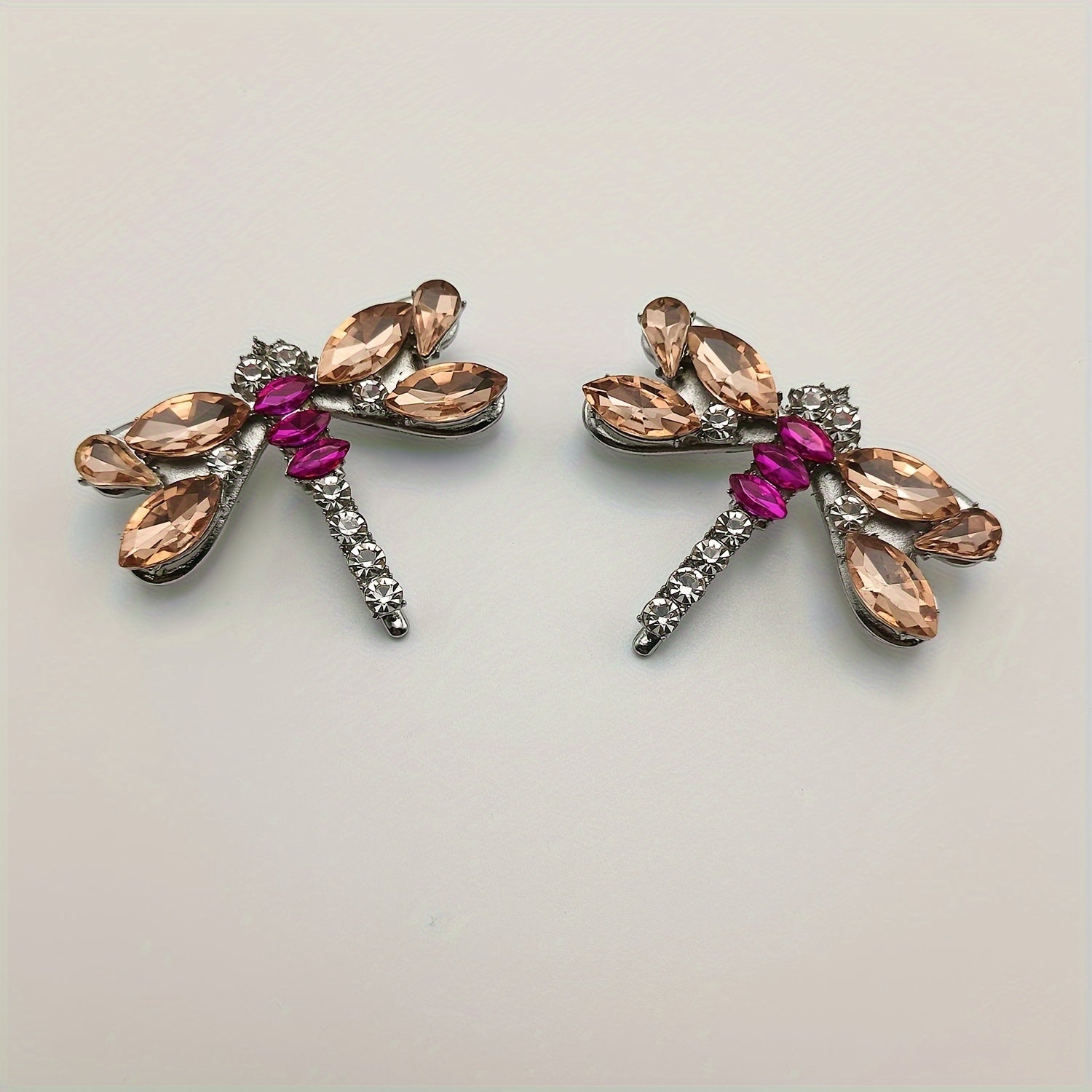 2Pcs Sparkling Dragonfly Shoe Charms Rose Golden Purple Gemstone Detachable Shoe Accessories