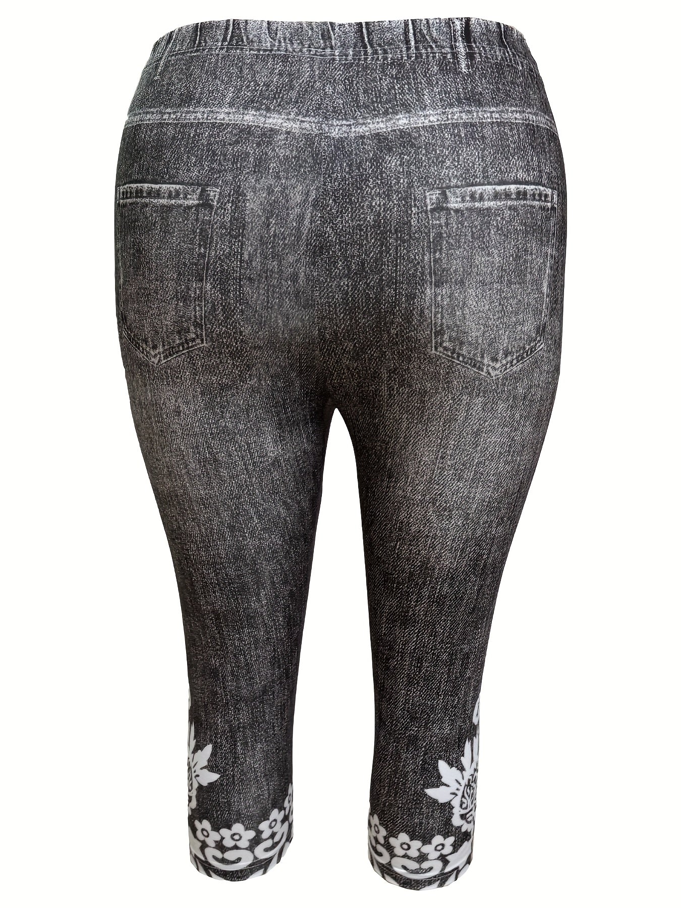 Women's Faux Denim Cropped Leggings 2-Pack Oversized Black Blue