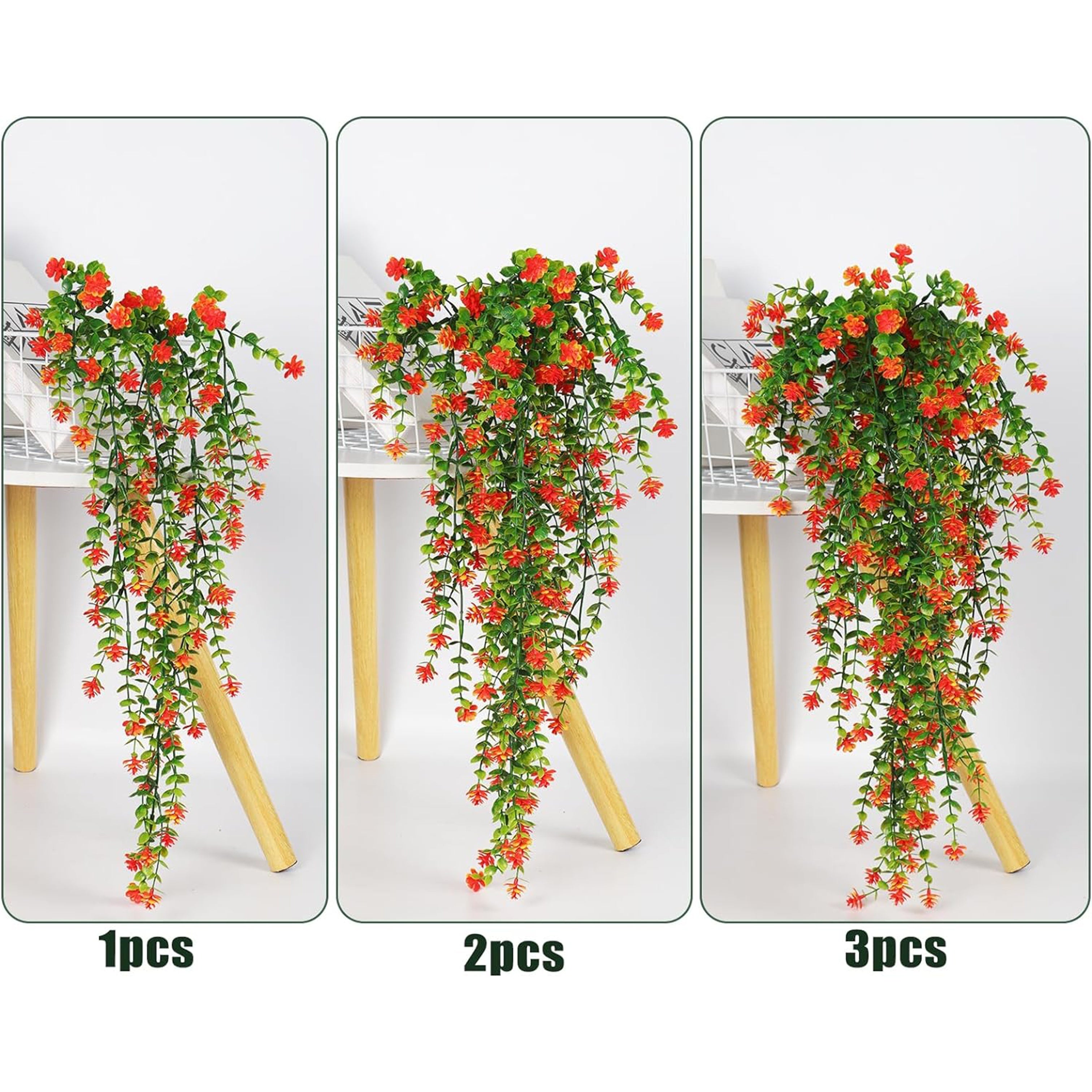 Artificial Eucalyptus Camellia Hanging Plants with Red Flowers for Indoor Outdoor Decor