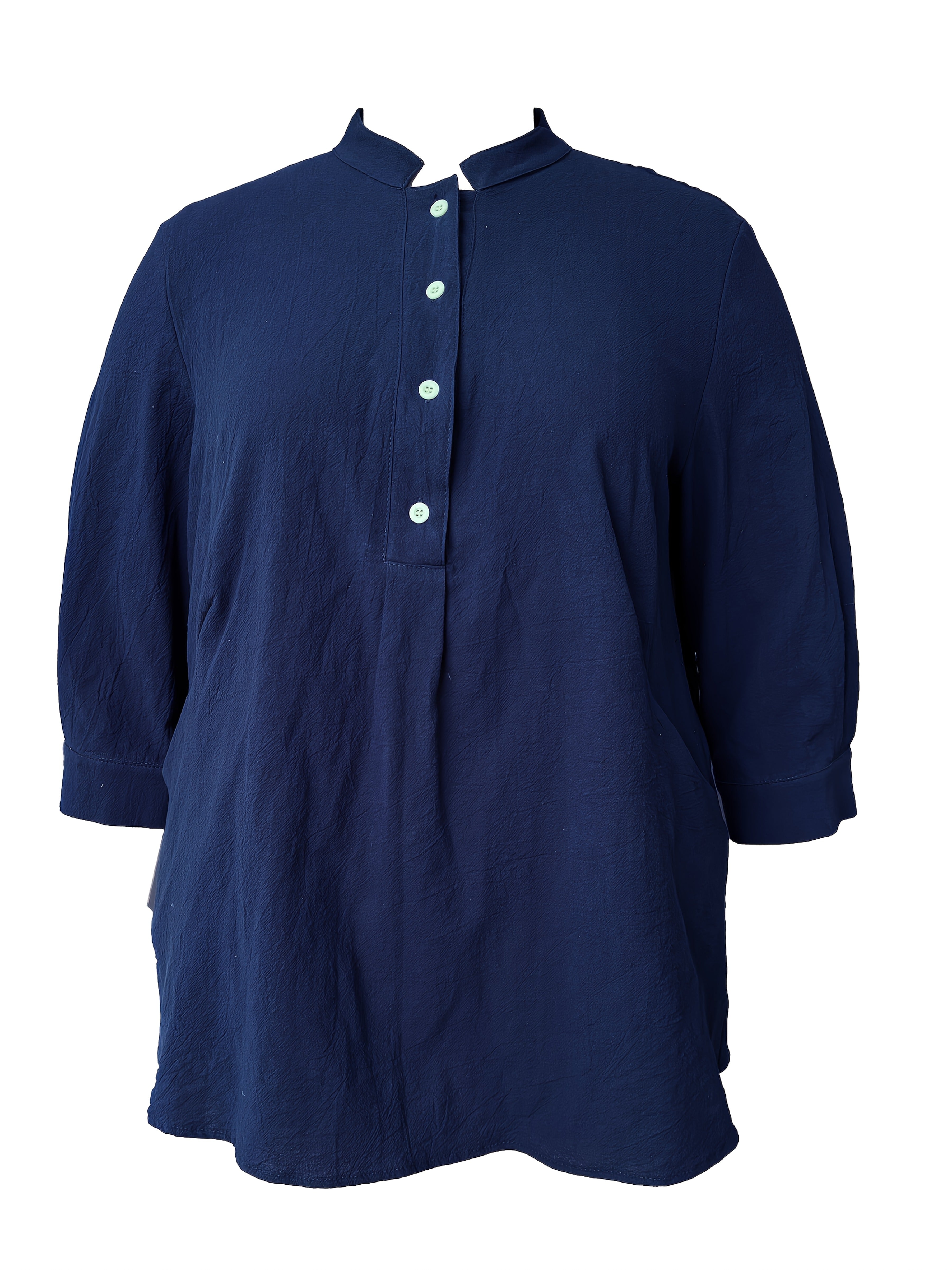 Women's Plus Size Casual Solid Color Shirt Polyester Blend Stand Collar Button