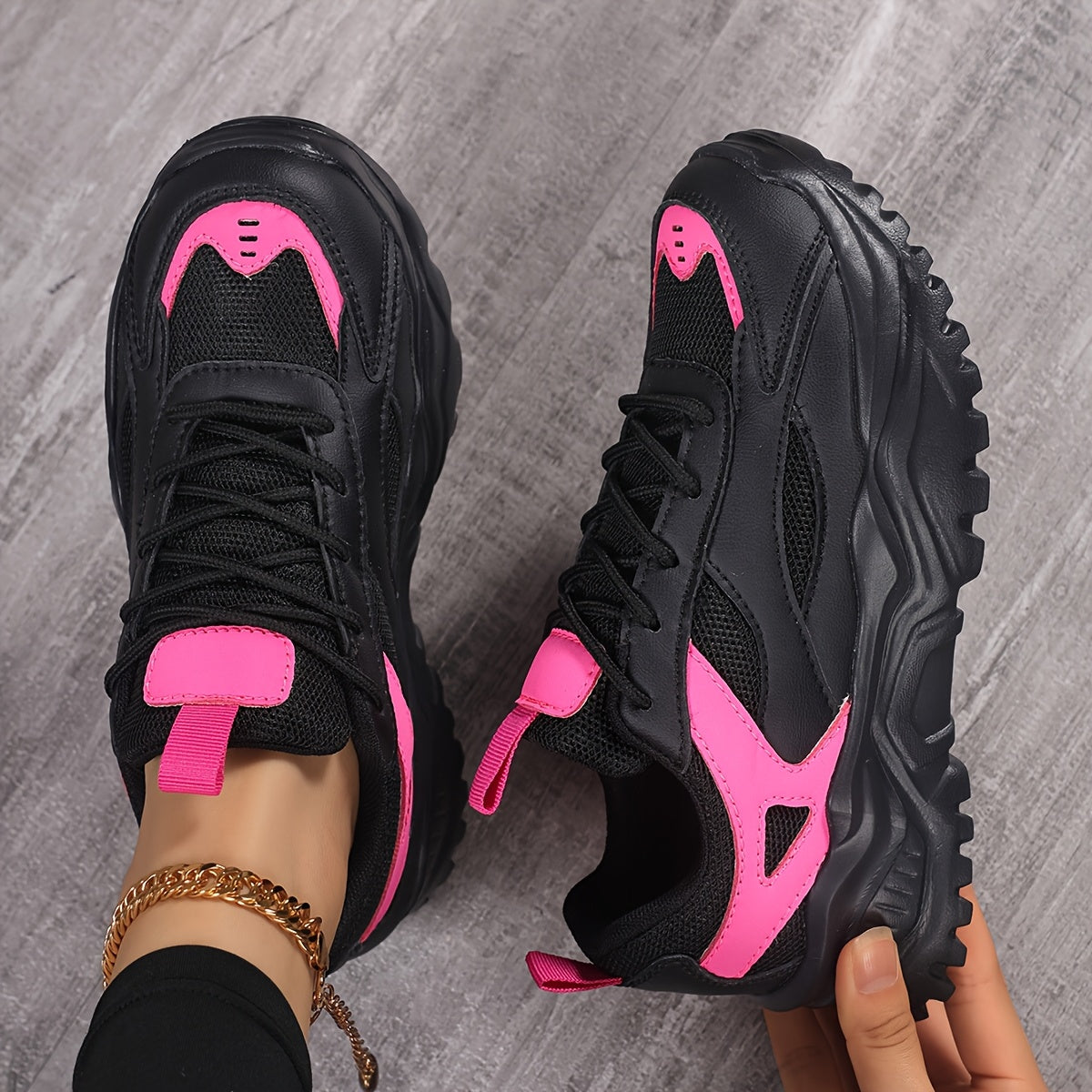 Women's Mesh Running Shoes Black Pink Athletic Sneakers Cushioned Comfort