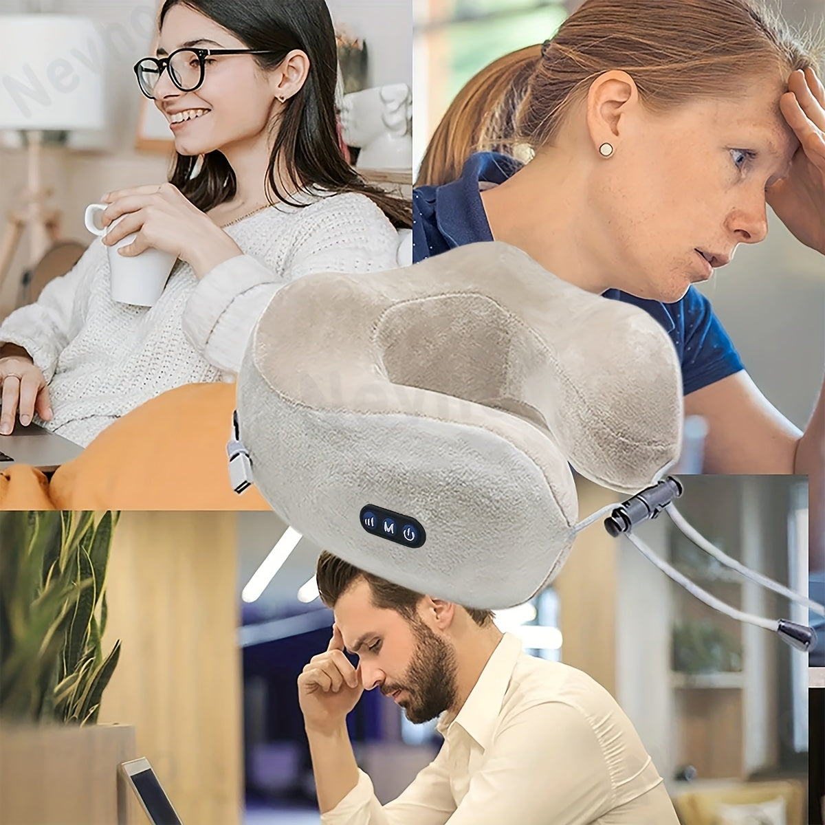 Travel Neck Pillow with Massage Function and Rechargeable Battery for Office and Travel