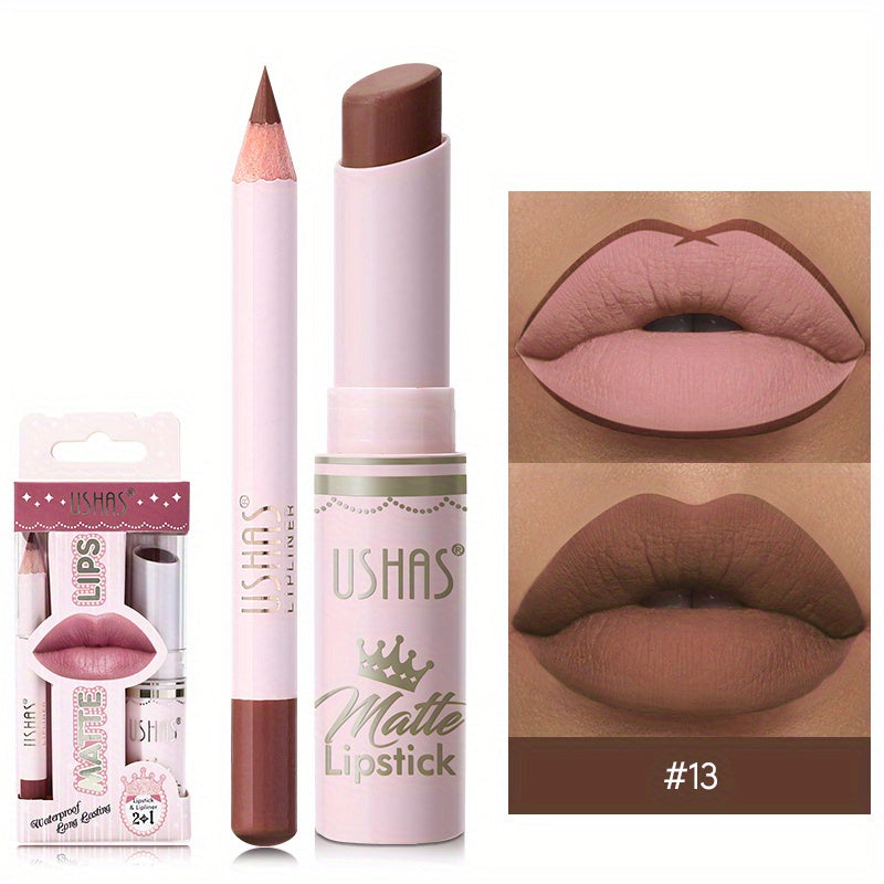 Women Nude Lipstick and Lip Liner Set Waterproof Velvet Long-lasting